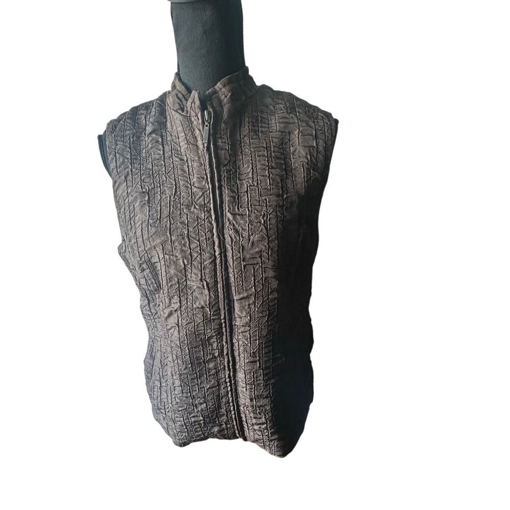 Erin London Brown Ruched Zip Vest Chic Layering Casual Lightweight Women’s S